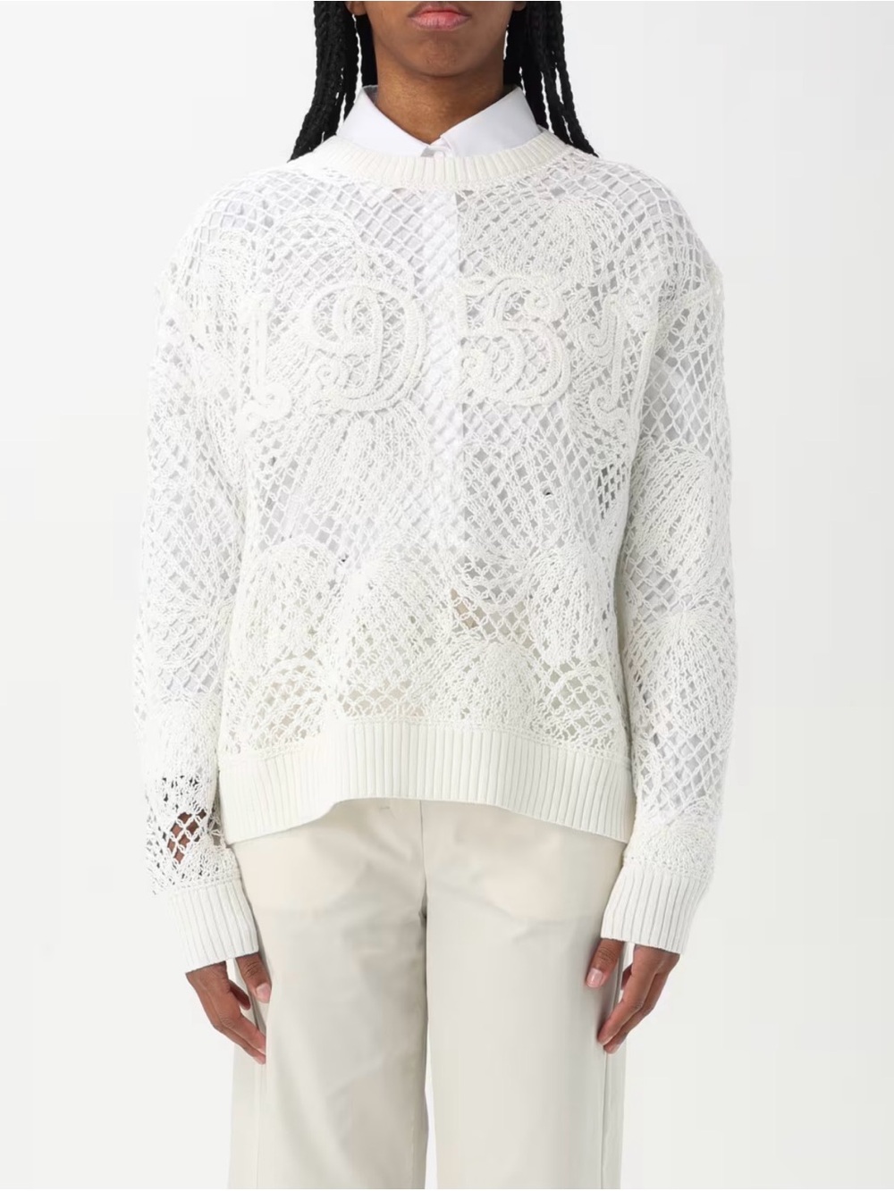 $1090 Max Mara 1951 Farea Open Knit White Sweater